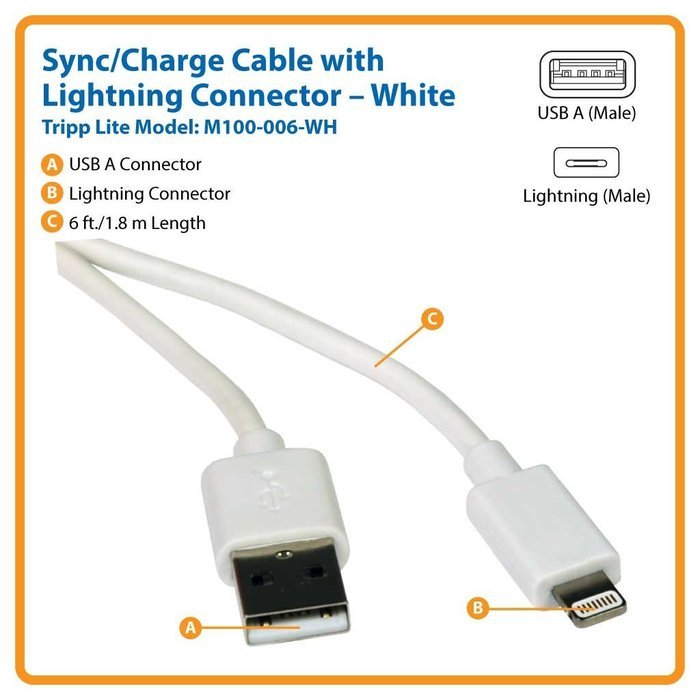 Tripp Lite Apple MFI Certified 10-Feet 3M Lightning to USB Cable Sync Charge iPhone/iPod/iPad - Black (M100-010... N11