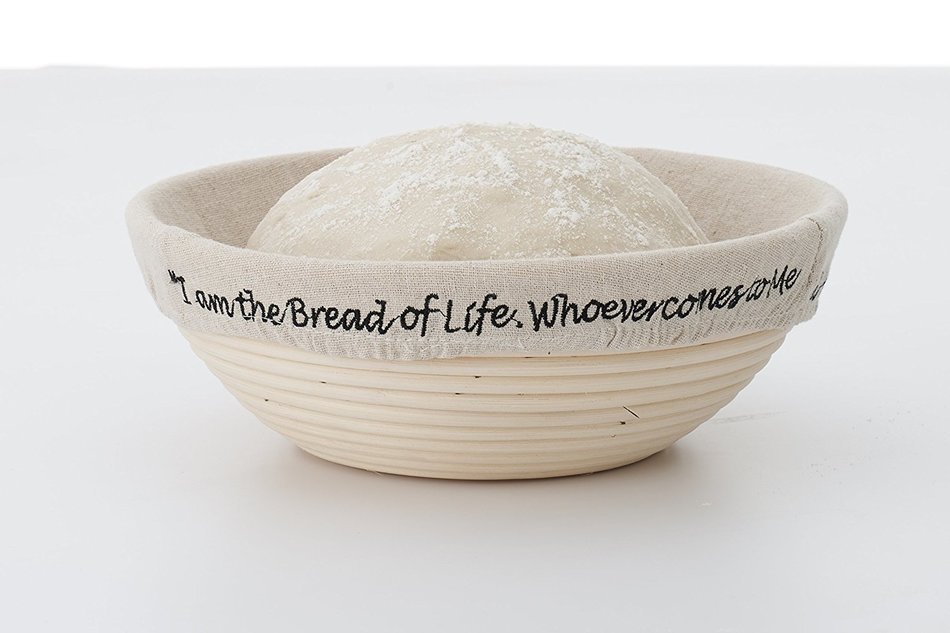 !!! "I am the Bread of Life" Banneton Brotform Proofing Basket - Large 10 Inch Round Cane With Linen Liner&ndash; Rising... N6