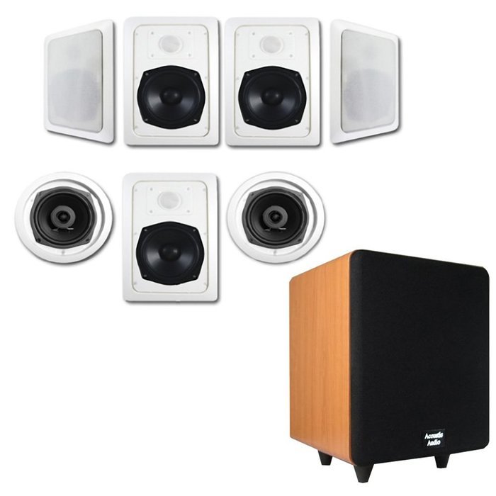 Acoustic Audio HT-57 In-Wall/Ceiling 7.1 Home Theater Speakers and 6.5" Powered Sub HT-57-CS65C