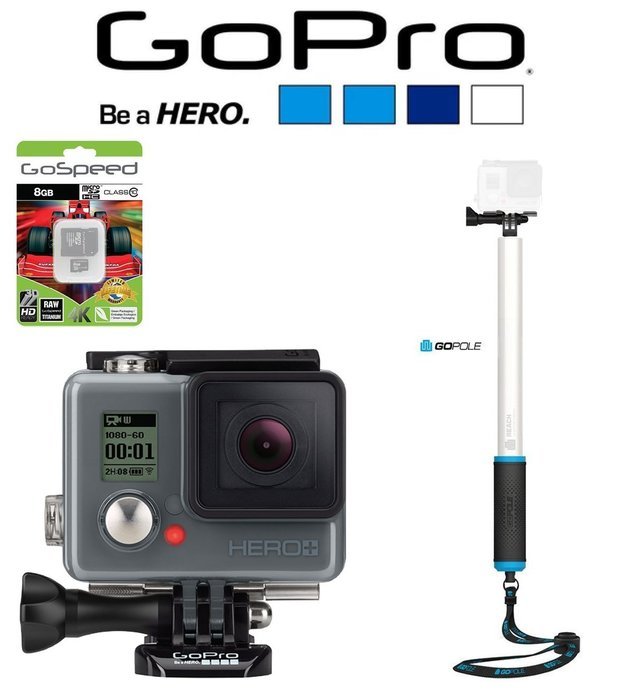 GoPro HERO+ LCD w/ GoPole Reach 14-40" Extension Pole 8GB HERO PLUS BUNDLE Actioncam CHDHB-101