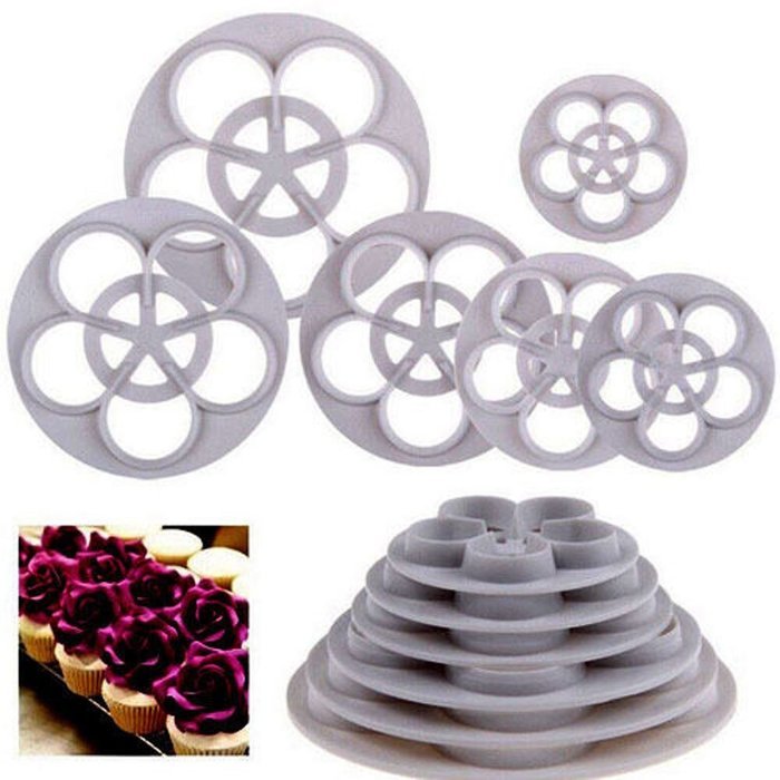 TANGCHU Fondant Cutters for Cake Decorating Cupcake Decorations Color White Set of 11 Rose N3