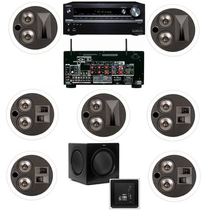 Klipsch KL-7502-THX 7.1 In-Ceiling System-Onkyo TX-NR838 7.2 Channel Network- White