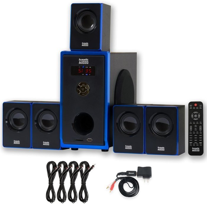 Acoustic Audio AA5102 Home Theater 5.1 Speaker System with Bluetooth and 4 Extension Cables