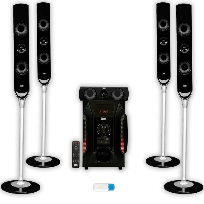 Acoustic Audio AAT1000 Tower 5.1 Home Speaker System with Bluetooth 1000W 8" Powered Sub AAT1000U