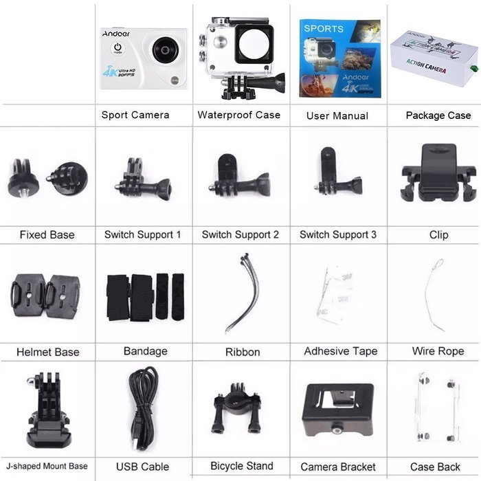 Andoer 2.0in Wifi 4K 1080P 60FPS 30FPS Full HD DV LTPS LCD Waterproof 170&deg;Wide Angle Outdoor Action Sports Camera... N17