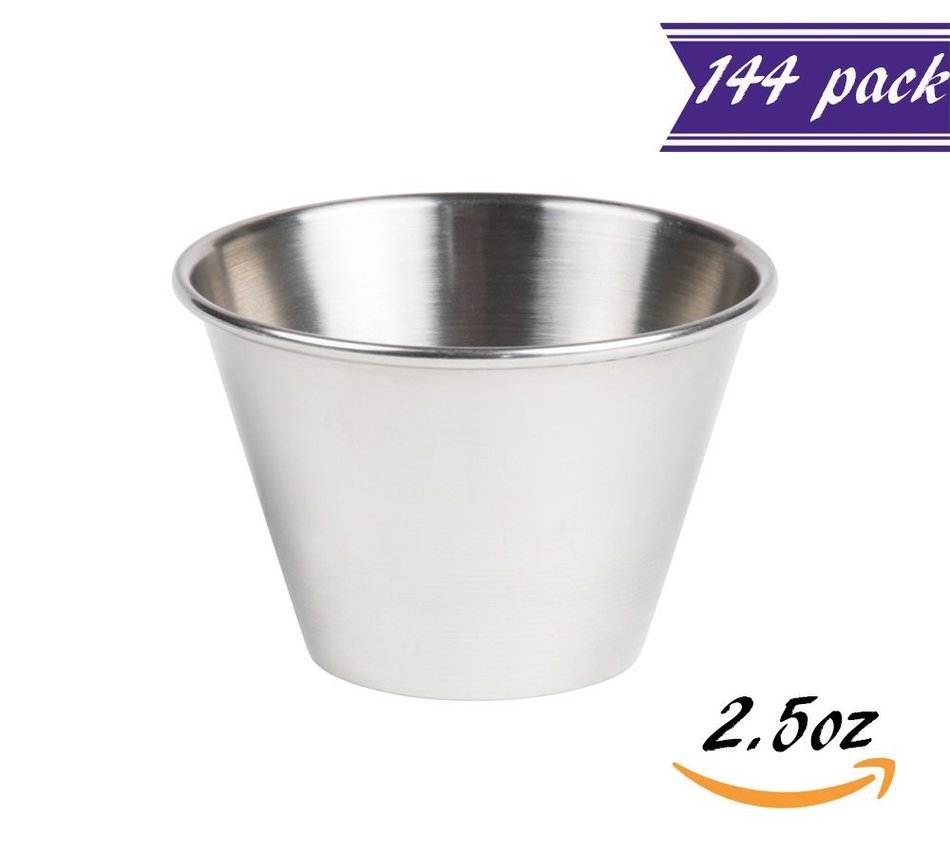 Set of 48 Stainless Steel Portion Cups 2.5 oz, Individual Condiment Sauce Cups - 2 1/2 ounces N12