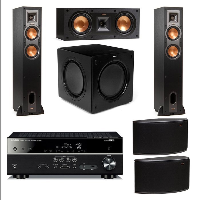 Klipsch R-24F 5.1 Speaker Package with Yamaha RX-V579 Receiver, R-25C Center Speaker and R-14S Rear Speakers