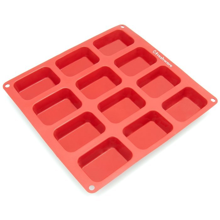 Freshware CB-105RD 12-Cavity Petite Silicone Mold for Soap, Bread, Loaf, Muffin, Brownie, Cornbread, Cheesecake... N5