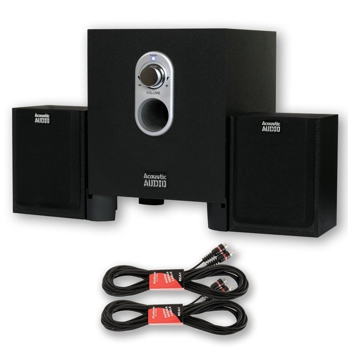 Acoustic Audio AA2101 Multimedia 250W 2.1 Home Speaker System with 2 Extension Cables AA2101-2