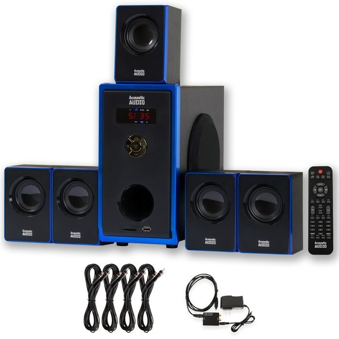 Acoustic Audio AA5102 Home Theater 5.1 Speaker System with Optical Input and 4 Extension Cables
