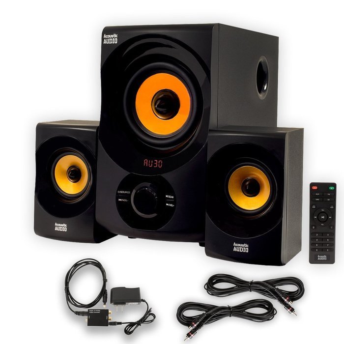 Desktop Speakers With Optical Input Acoustic Audio AA2170 Home 2.1 Speaker System with Optical Input FM