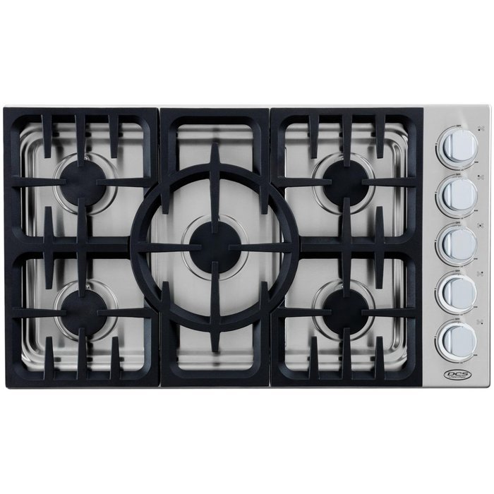 DCS CDU-365-L 36 Gas Cooktop 5 Sealed Dual Flow Burners, Continuous Grates and Stainless Steel