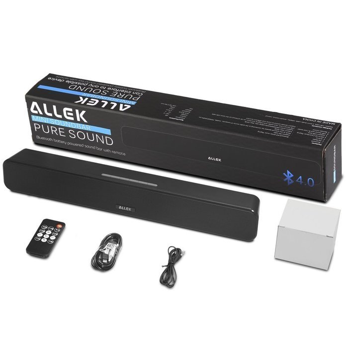 ALLEK&reg; 18-Inch 2*5W Wireless Sound Bar Bluetooth 4.0 Speaker with Remote Support Aux-in FM USB Micro SD N2