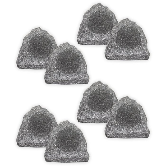 Theater Solutions 8R6G Outdoor Granite 6.5" Rock 8 Speaker Set for Deck Pool Spa Yard Garden
