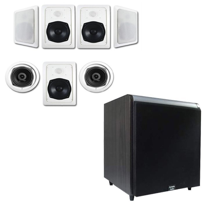 Acoustic Audio HT-57 In-Wall/Ceiling 7.1 Home Theater Speakers and 10" Powered Sub HT-57-HD10B