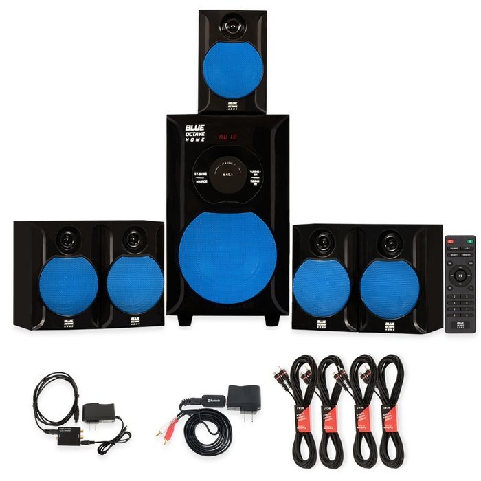 Blue Octave B51 Home Theater 5.1 Speaker System with Bluetooth Optical Input and 4 Extension Cables