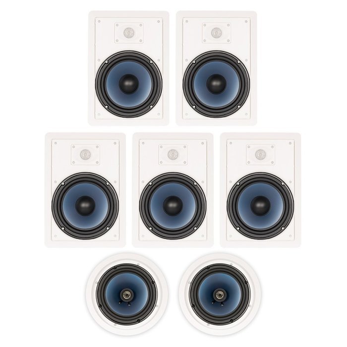 Blue Octave LH-827 In Wall and In Ceiling 8" Speakers Home Theater Surround Sound 7 Speaker Set N2