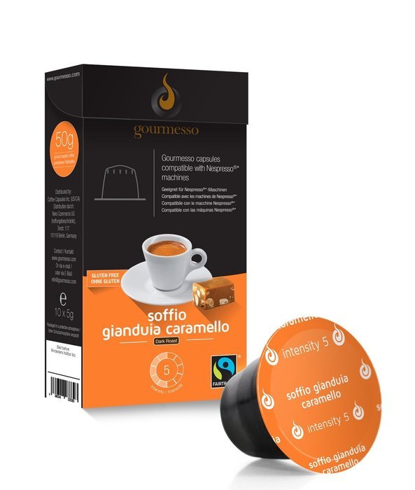 10 Nespresso&reg; Compatible Coffee Capsules $0.50/pod - Soffio Caramello (Int. 5) N14