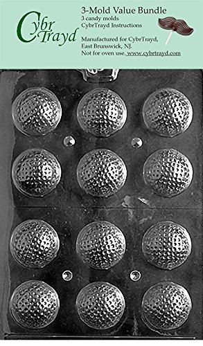 CybrTrayd S051-3BUNDLE Golf Balls 3D Chocolate Candy Mold with Exclusive Copyrighted Chocolate Molding Instructions