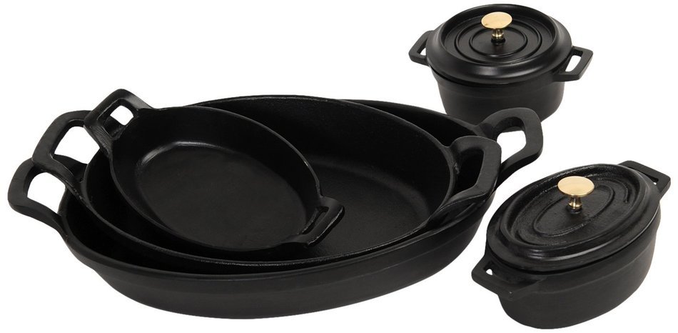 Insideretail 1006012345ABCDE Premium Quality Cast Iron Oval Stackable Roasting Dish, Medium, Black, Set of 5 N3