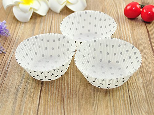 100 PCS White w/ Black Polka Dot Paper Cupcake Cups N3