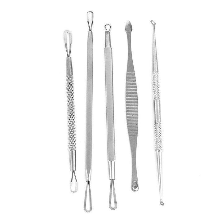 GUAngqi Stainless Steel Blackhead Acne Pimple Extractor Remover Removal Tool Kit Set of 5Pcs N4