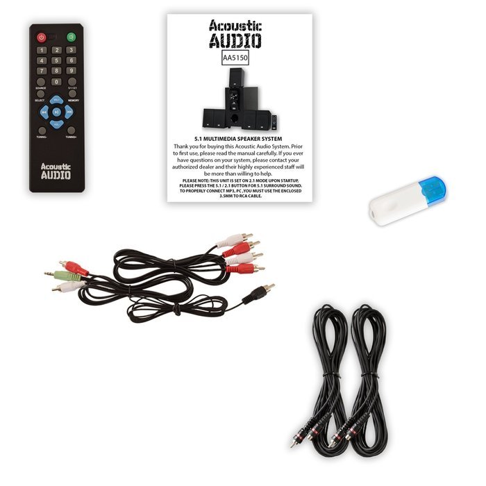 Acoustic Audio AA5150 Home Theater 5.1 Speaker System with USB Bluetooth FM and 2 Extension Cables N2