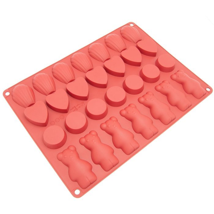 Freshware CB-107RD 18-Cavity Medium Silicone Mold for Homemade Madeleine Cookies, Chocolate, Candy, and More N2