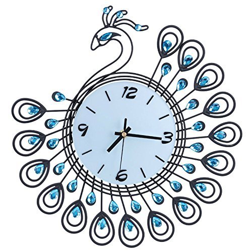 Luxury Diamond Peacock Large Wall Clocks Metal Living room Creative Wall Clock Fashion Silent