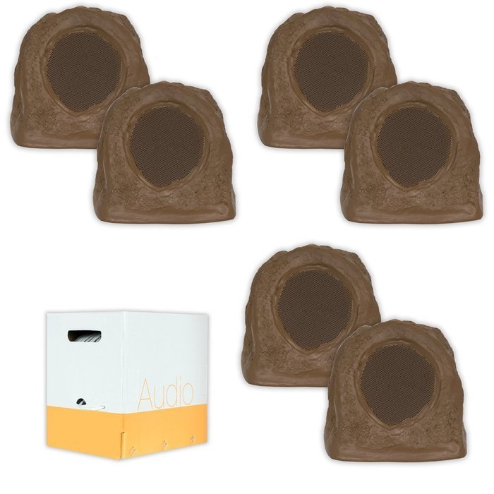 Acoustic Audio RS6SB Brown 1500 Watt Indoor Outdoor Patio Rock Speaker 3 Pair Pack with Wire RS6SB-3PRW