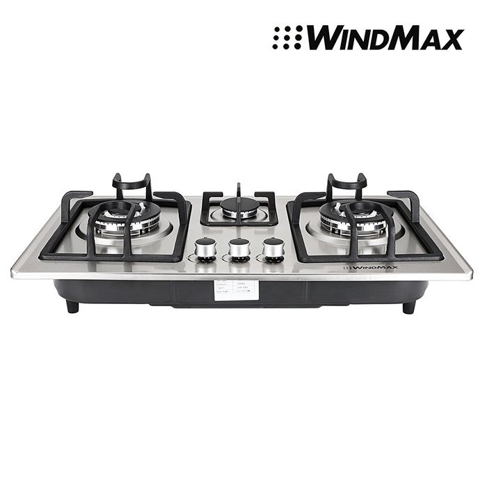 28 in Silver Stainless Steel 3 Burner Built-In Stove NG Gas Cooktop Cooker 8350W N2