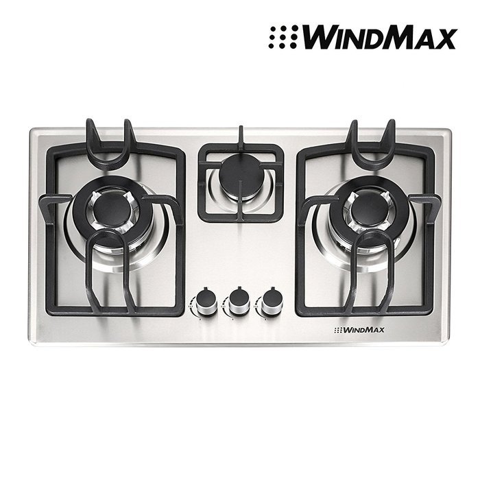 28 in Silver Stainless Steel 3 Burner Built-In Stove NG Gas Cooktop Cooker 8350W N3