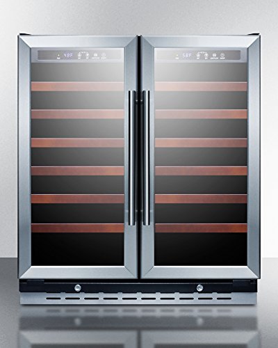Summit SWC3066 66 Bottle Capacity Dual Temperature Wine Cooler With Built-In Capable Wooden Shelves Digital Thermostats... N3