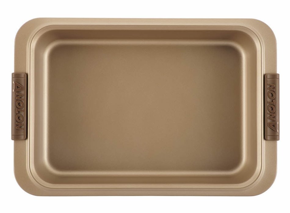 Anolon Advanced Bronze Nonstick Bakeware 9-Inch x 13-Inch Covered Cake Pan with Silicone Grips N2