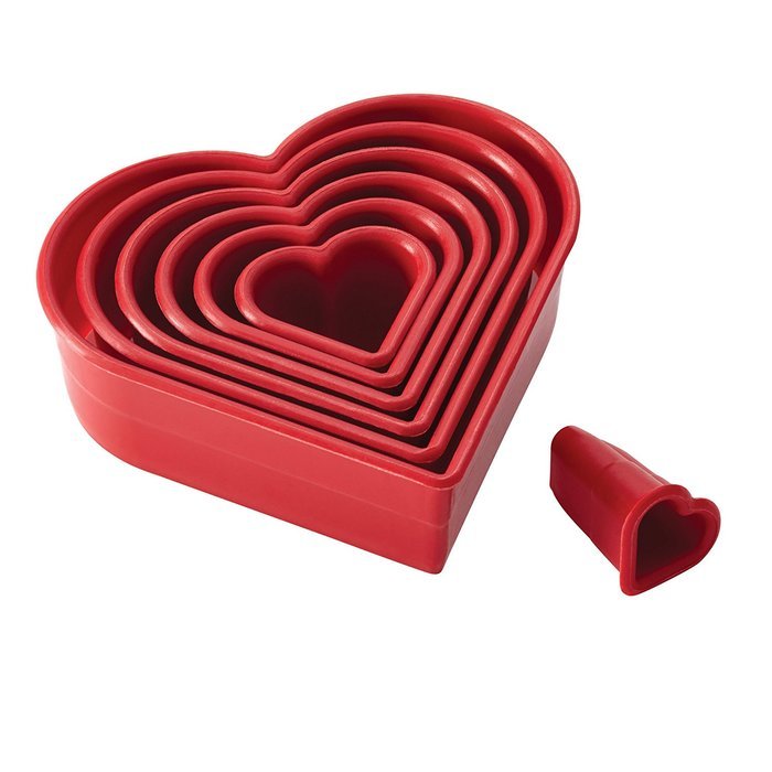 Cake Boss Decorating Tools 7-Piece Nylon Heart Fondant and Cookie Cutter Set, Red N3