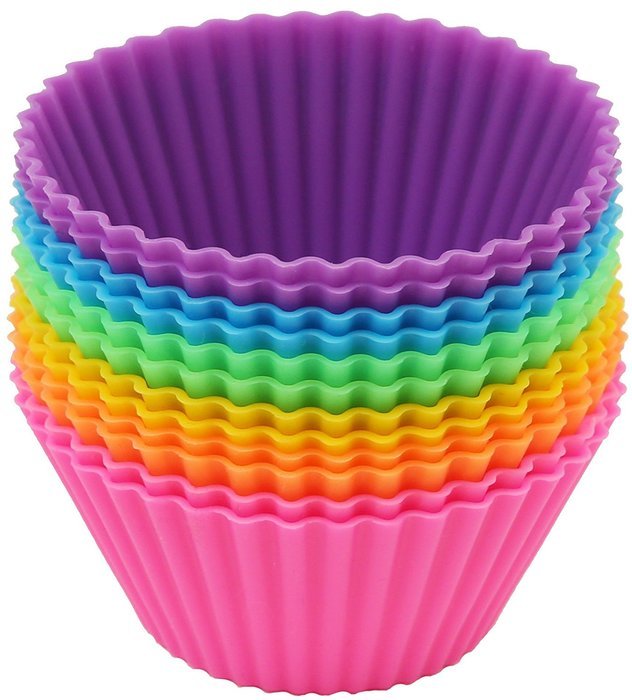 Silicone Baking Cups-24 Piece- Food Grade Silicone Baking Cups, Star and Round Shape-comes in Six Assorted Colors