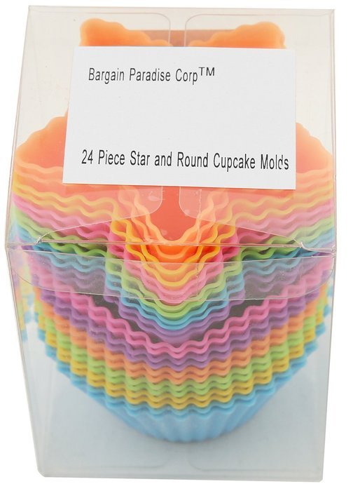 Silicone Baking Cups-24 Piece- Food Grade Silicone Baking Cups, Star and Round Shape-comes in Six Assorted Colors N2