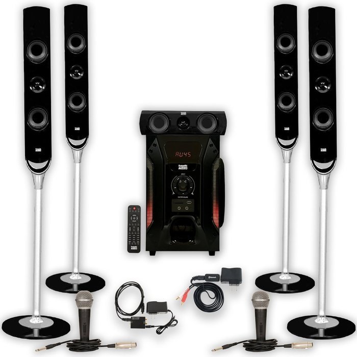 Acoustic Audio AAT1000 Tower 5.1 Speaker System with Bluetooth Optical Input and 2 Mics