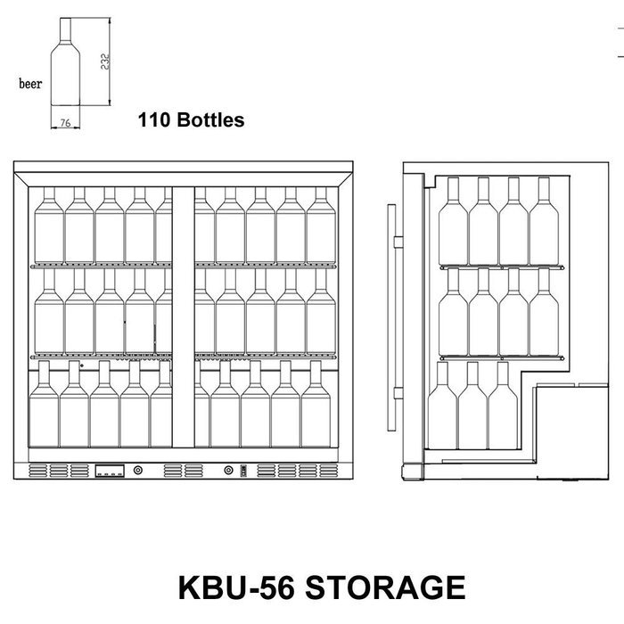 KingsBottle 140 Can 1-Door Under Counter Beverage Cooler, Heating Glass N19