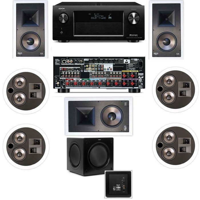Klipsch KL-7800-THX 7.1 In-Wall-Rear Ceiling-SW-310-Denon AVR-X4000 7.2- White