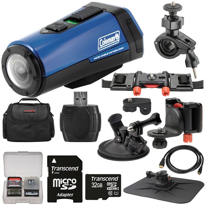 Coleman Aktivsport CX9WP GPS HD Video Action Camera Camcorder (Blue) with 32GB Card + Car Suction Cup & Dashboard...