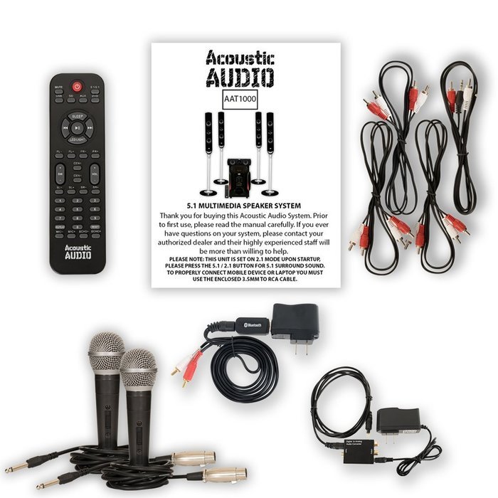 Acoustic Audio AAT1000 Tower 5.1 Speaker System with Bluetooth Optical Input and 2 Mics N2