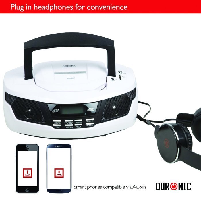 Duronic RCD99W White CD Player 4-way speaker Boombox with Clock, Radio, Flash memory and SD card MP3 Playback,... N4