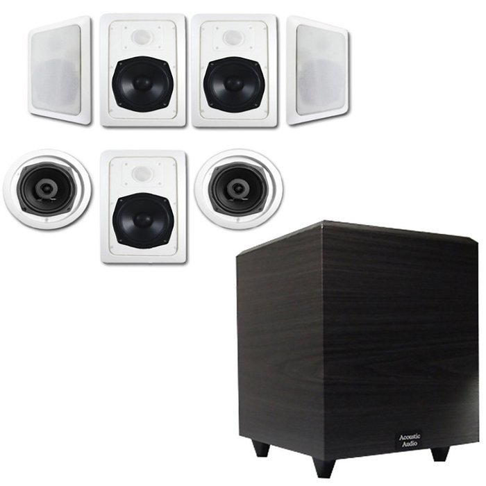 Acoustic Audio HT-57 In-Wall/Ceiling 7.1 Home Theater Speakers and 12" Powered Sub HT-57-PS12