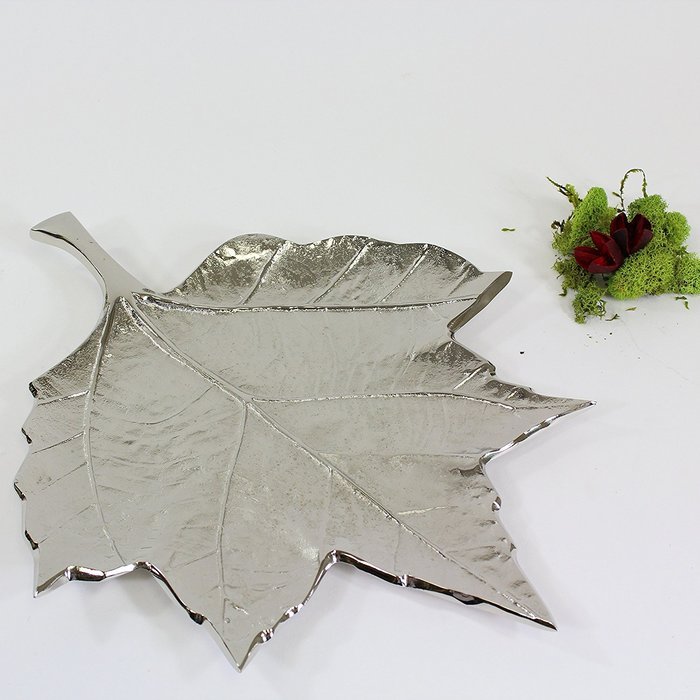 Pampa Bay A-7179-VM Leaves Embossed Leaf Dish, 13.5 by 12", Silver