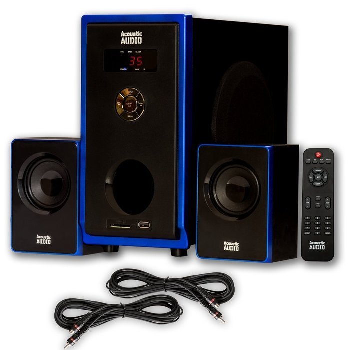 Acoustic Audio AA2102 Home 2.1 Speaker System with USB Reader and 2 Extension Cables for Multimedia