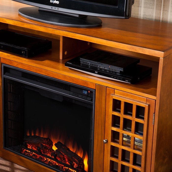50" Electric Fireplace with Cabinet , TV Media Stand Console - Pine