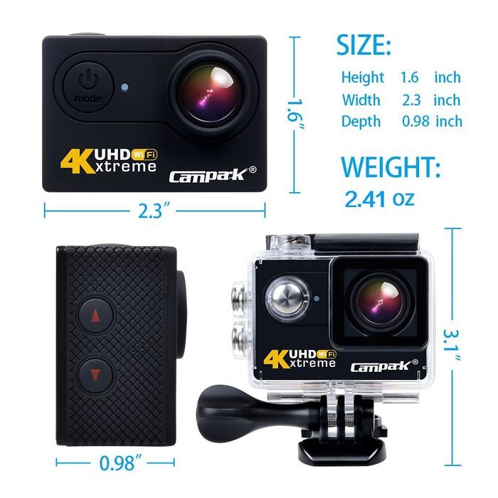 Campark 4K WiFi Ultra HD Waterproof Sports Action Camera,RF Wrist Remote Control,Time Lapse,Burst Photo,Independent... N5