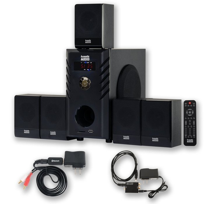 Acoustic Audio AA5104 600 Watt 5.1 Home Theater Speaker System with Bluetooth and Optical Input AA5104BD N2