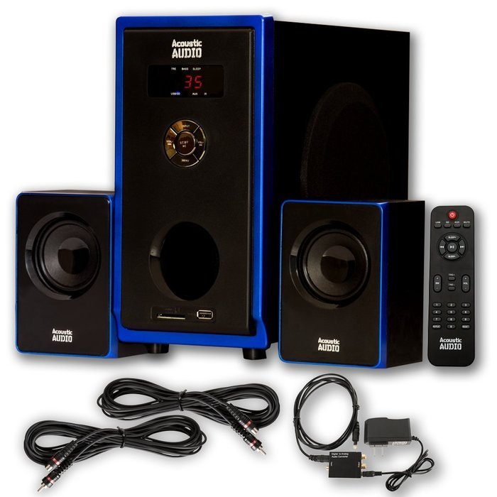 Acoustic Audio AA2102 Home 2.1 Speaker System with Optical Input and 2 Extension Cables for Multimedia N2